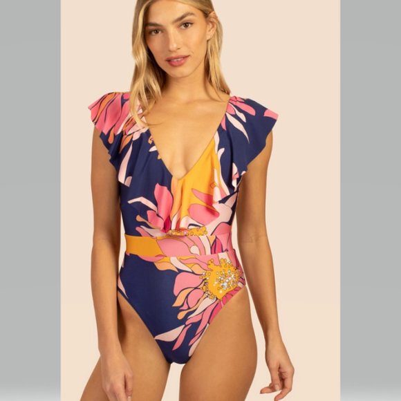 Trina Turk Breeze Ruffle One Piece Size 6 - Picture 1 of 11